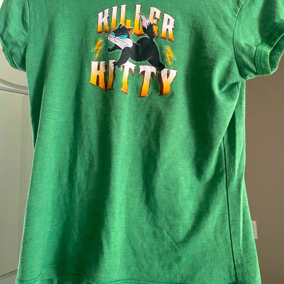 Killer Kitty Cartoon Chaos Cat Looney Toons Vintage Top Green Girls Junior L S/M - Picture 3 of 3